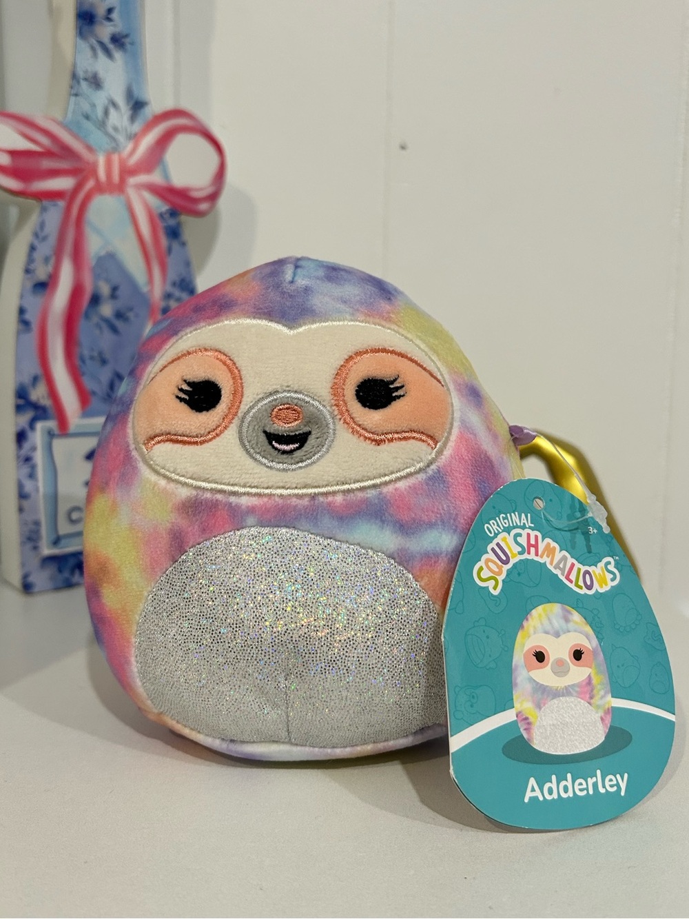 Squishmallows Adderley Pastel Tie-Dye Sloth with Shimmery Silver Belly 6”